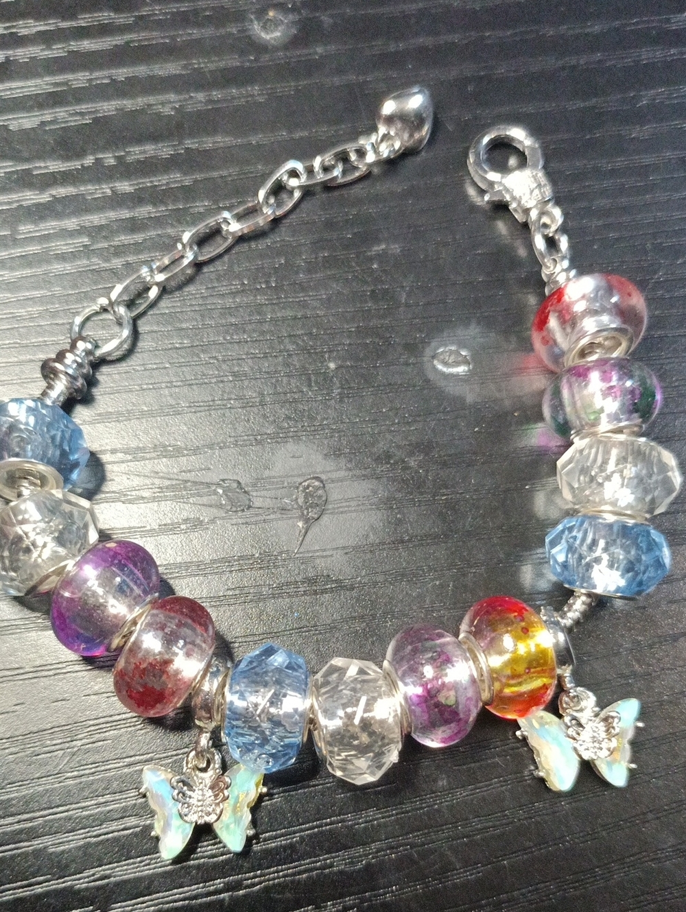 Handmade Multicolor Glass Bead Bracelet with Butterfly Charms - Women Jewelry